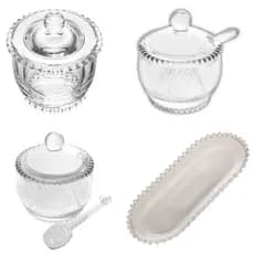 Kit Açucareiro Meleira Bandeja Travessa e Manteigueira Pearl Wolff Mesa Café da Manhã