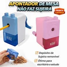 Apontador de Mesa Manual Rosa Azul Escolar Lápis Com Depósito Grande Resistente Fácil Uso