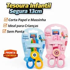 Tesoura Escolar Infantil 13cm Sem Ponta Segurança Corte Papel Massinha Colorida