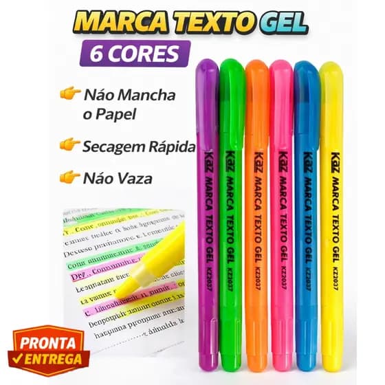 Marca Texto Gel 6 Cores Caneta Marca Texto Escolar Não Mancha Papel