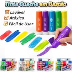Tinta Guache Bastão Gel 6 Cores Colorido Infantil Lavável Atóxico Escolar Fácil Aplicação