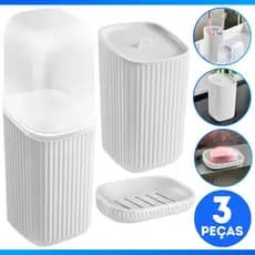 Kit Banheiro Lavabo Saboneteira Porta Escova De Dente Porta Algodão Plástico Luxo