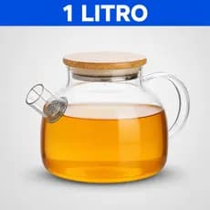 Chaleira de Vidro 1 Litro Coador Tampa de Bambu Premium Resistente a Calor De ir Fogo Bule Infusor
