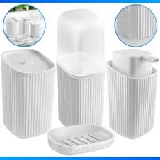 Kit 4 Acessórios Banheiro Porta Sabonete Líquido Porta Algodão Escovas Saboneteira - ENVIO IMEDIATO