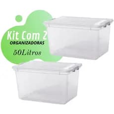 Kit c/2 Caixa Multiuso Organizadora Brinquedos 35L/50L Plástico Com Tampa