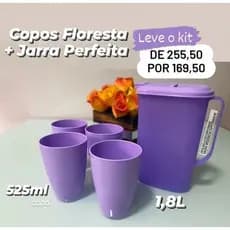 Tupperware kit Jarra Perfeita 1,8litros + 4 copos linha floresta Lilás TUPPERWARE®