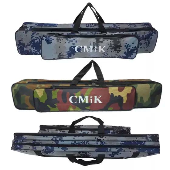 Bolsa para Vara de pesca Camuflada CMIK - 90cm C/ Ziper - 3 Divisórias - Tecido Resistente.