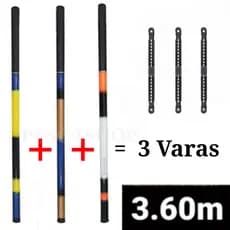 Kit 3 Varas Telescópicas Lisa 3,60M - 40% Carbono +  Enrolador De Linha - Cmik