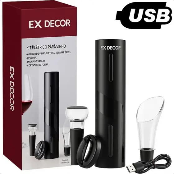 Saca Rolhas Abridor De Vinho Automático Elétrico Recarregavel Usb Marca Ex Decor