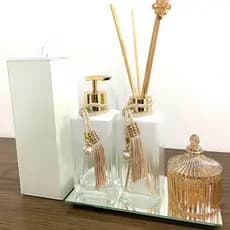 Kit Lavabo Branco e Dourado com Porta Joias/ Bijuteria Difusor Aromatizador de Ambiente com Vareta Decorada Porta