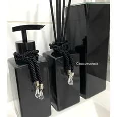 Kit Lavabo Preto Saboneteira prime Difusor com varetas de fibra Porta Escovas / creme dental pasta