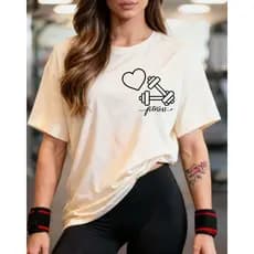 Camiseta Tshirt Oversized 100% Algodão Feminina Gym Treino Academia Fitness Musculação Halter Fofo