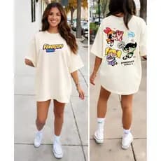 Camiseta Oversized Feminina 100% Algodão PowerPuff Poderosas Fofo Treino Academia Musculação Fit