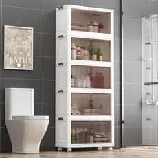 Armário Multiuso com Tampa e Rodinhas Caixa Organizadora Dobrável Guarda Roupa 3 ou 5 prateleiras