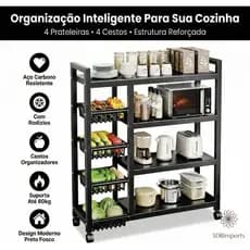 Carrinho Prateleira Organizador Fruteira 120 X 32 X 135 Com Rodinhas Multiuso 4 Andares para Cozinha