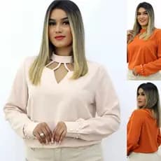 Blusa feminina elegante Blusa social feminina Camisa feminina Luxo Detalhe na gola