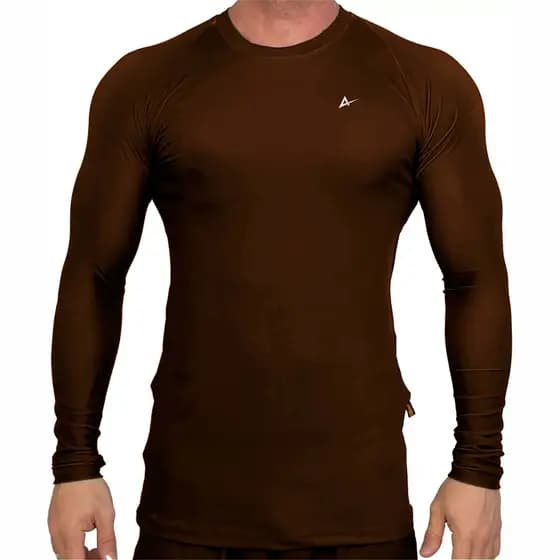 Rash Guard Masculina Camisa Jiu Jitsu No-Gi Lisa Marrom Manga Longa