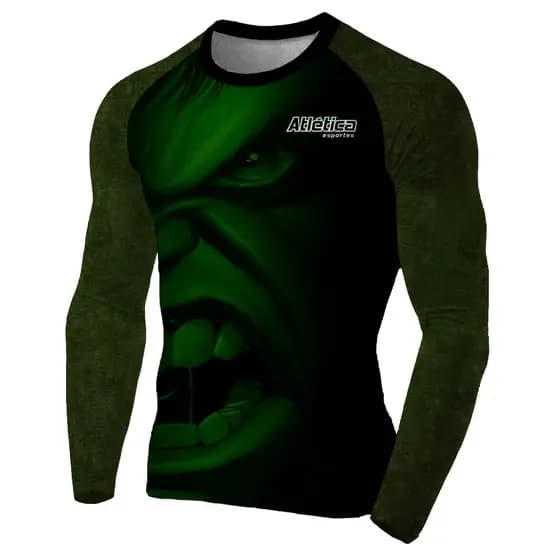 Camisa Rash Guard Masculina Hulk Green Manga Longa Atlética