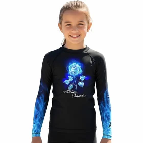 Rash Guard Infantil Camisa Jiu Jitsu No-Gi  Blue Flower Manga Longa