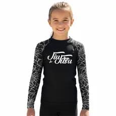 Rash Guard Infantil Camisa Jiu Jitsu No-Gi Flowers All Black Manga Longa