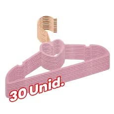 Kit 30 Cabides Veludo Rosa Gancho Rose Infantil 28cm Coração