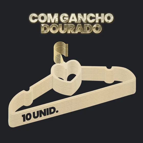 Kit 10 Cabides Veludo Bege Formato Coração c Gancho Dourado