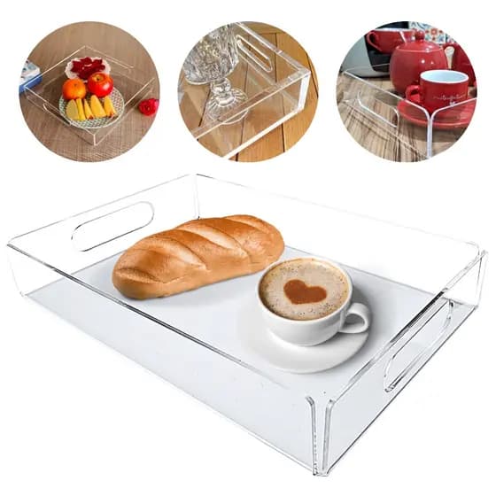 Bandeja Acrílico Organizadora Decorativa Joias Perfume Lavabo Café Quadrada e Retangular