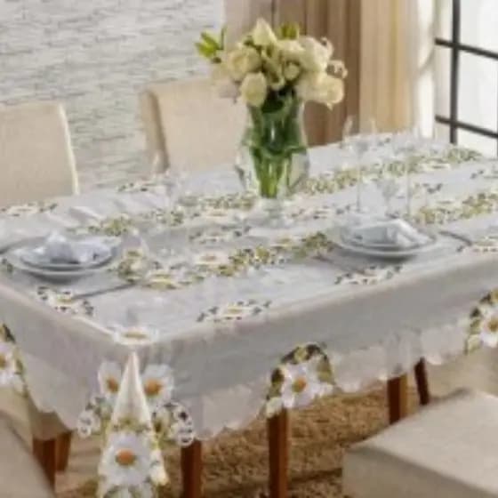 Toalha de Mesa de Plástica Forro de mesa cristal estampada e impermeável, para mesas 4,6,8 cadeiras