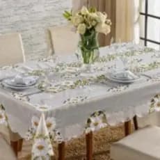 Toalha de Mesa de Plástica Forro de mesa cristal estampada e impermeável, para mesas 4,6,8 cadeiras