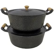 Jogo com 2 Panelas Pretas Grandes de Alumínio Batido Fundido Grosso Craqueado Caçarolas 5L/6L nº 26 e 28