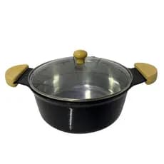 panela em aluminio fundido grosso tampa de vidro alça de madeira