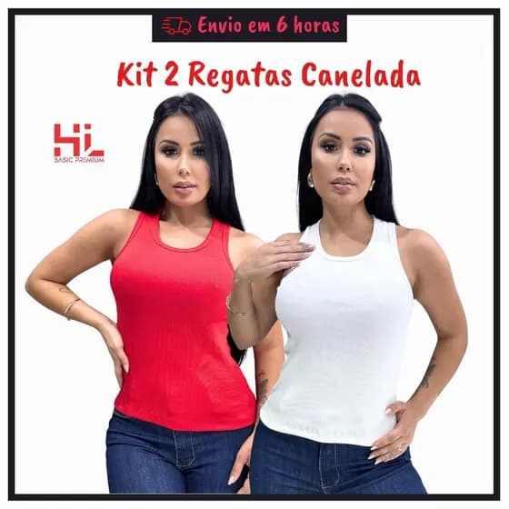 Kit 2 Regatas Feminina Canelada Ribana Algodão com Elastano Blusa Estilosa