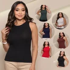Blusa Feminina Regata Canelada Estilosa Algodão com Elastano