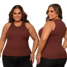 Blusa Feminina Plus Size de Algodão Malha Canelada Premium com Elastano Conforto Elasticidade