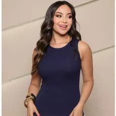 Camiseta Regata Azul Marinho Blusa Básica Lisa Algodão e Elastano Dia A Dia Lançamento Promoção