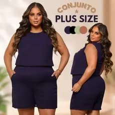 Conjunto Plus Size Feminino Blusa Regata E Shorts Moda Verão Casual Chic Confortável Plus Size