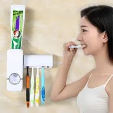 Dispenser Automático de Creme Dental com Suporte para Escovas - Prático, Higiênico e Econômico | Cor Branca