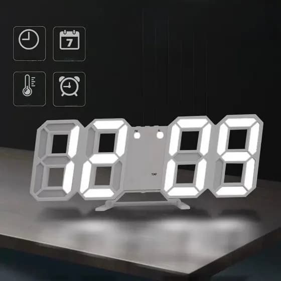 Relógio LED 3D Grande Visor USB Parede Mesa Alarme Digital Moderno
