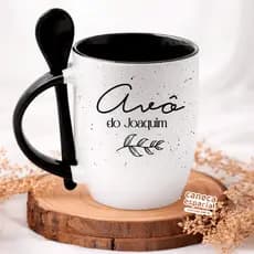 Caneca Personalizada com Colher – Estampas Variadas | Presente Criativo
