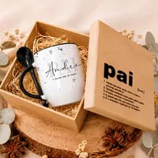 Presente Dia dos Pais Kit Caneca Personalizada Caixa MDF Personalizado com Nome