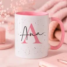 Caneca de Porcelana Personalizada - Inicial e Nome Escrito, Foto, Imagem Caneca para Chá/Café - Presente Lindo Exclusivo