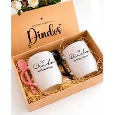 Kit 2 Canecas Personalizadas Dindos + Caixa Presente | Convite Padrinho Madrinha