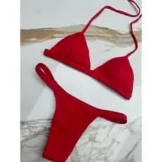 Biquíni Fita Fio Vermelho Bojo Removível Marquinha Bronze