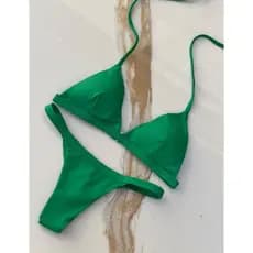Biquíni Fita Fio Dental Verde Bandeira Bojo Removível Marquinha Bronze