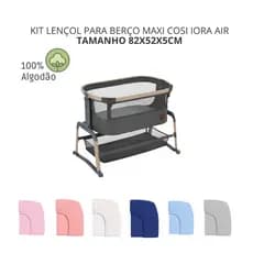 Kit 3 Lençol Para Berço Maxi Cosi Iora Air 100% Algodão Com Elástico