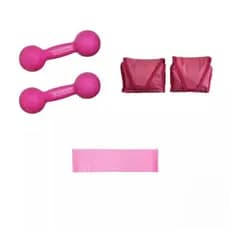 Kit Treino Rosa Academia Par Peso Halter Emborrachado 1 kg Rosa + Par Caneleira 1 kg Rosa + Elástico