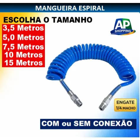 Kit Mangueira Espiral PU 8mm Ar Limpeza Manutenção Caminhões kit 3,5/5/7,5/10/15 metros.