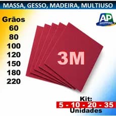 Lixa Para Massa 3M ORIGINAL Kit Parede Reboco Massa Corrida Gesso 60 A 220 - 3M
