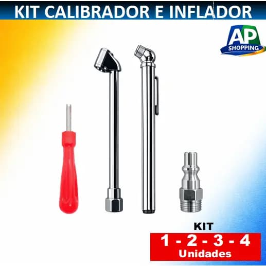 Kit Calibrador Tipo Caneta 50 Lib. + Bico Para Encher Pneu + Pino De Engate + Saca Válvula. 1 a 5 Un