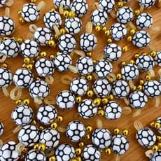10 Jóia Pet Bola Futebol Banho e Tosa| Acessórios Penteados Cachorro| Lacinho Laço Biju Elastico Pelo Ponto de Luz Copa